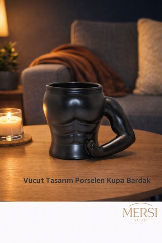 Vücut Tasarımlı Porselen Kupa Bardak Kaslı Figürlü 3d Kupa Bardak Siyah