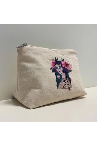 Uretti - Semiha 5931 - El Boyama Kadın Kozmetik Çantası-krem Krem