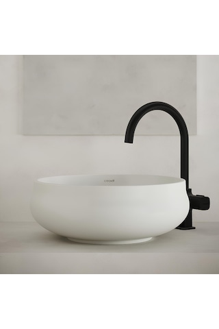 Creavit Gordo GO140 Oval Tezgâh Üstü Batarya Deliksiz Lavabo Beyaz 42 x 42 CM
