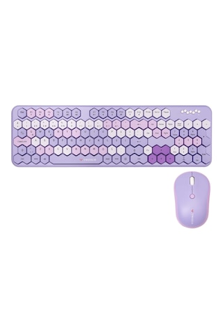Petek Görünümlü Kablosuz Renkli Klavye Mouse Seti - Retro, Sessiz, Q Türkçe Dizayn Lazer