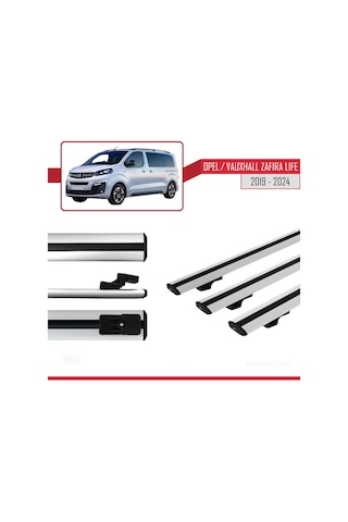 Opel / Vauxhall Zafira Life 2019 Ve Sonrası İle Uyumlu Basic Model Ara Atkı Tavan Barı Gri 3 Adet