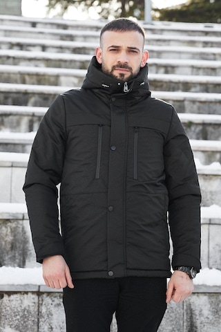 Spor Erkek Polarlı Kürklü Su Ve Rüzgar Geçirmez Kapüşonlu Mont Parka-100 Siyah