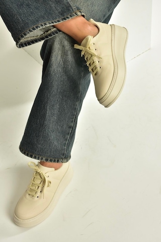 Fox Shoes T274148309 Bej Kalın Tabanlı Bağcıklı Spor Ayakkabı Sneakers Bej