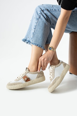 Dericia Shoes Bloom Hakiki Deri Günlük Rahat Kadın Sneaker Bej