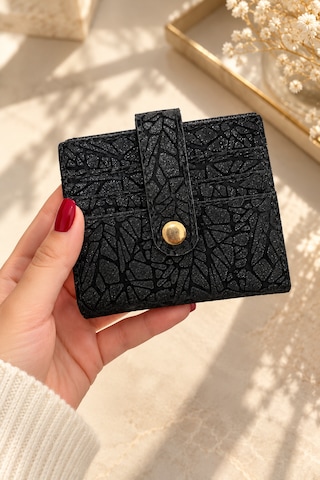 Elpida Bags Kadın Parıltılı Simli Çok Bölmeli Çıtçıtlı Kartlık & Cüzdan