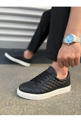 Aymood Jy166 Prestige Bağcıklı Cilt Kapitone Desenli Erkek Günlük Sneaker Ayakkabı Cbt - Siyah