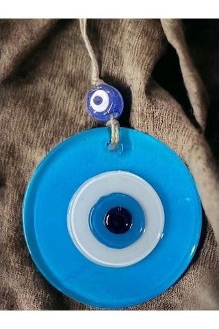 Şeffaf Mavi Nazar Boncuklu Duvar Süsü 10 Cm Cam Duvar Dekoru