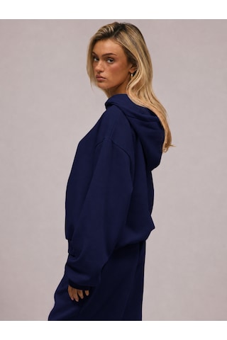 Macklin Unisex Kadın Erkek Baskısız Rahat Kalıp Oversize 3 İplik Kapüşonlu Hoodie Ve Baggy Eşofman Altı Lacivert