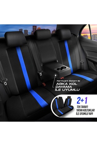 Panda Kapadokya Serisi Jakar Kumaş Oto Koltuk Kılıfı Tam Set Siyah - Mavi