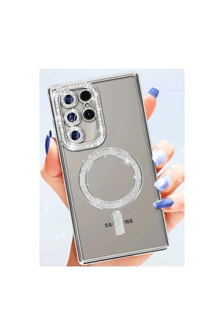 Samsung Uyumlu Galaxy S25 Ultra Kılıf Joke Simli Magneticsafe Kılıf - Gold