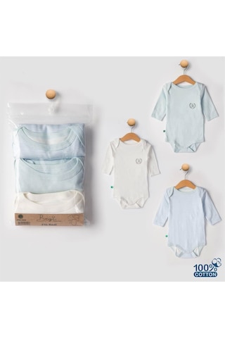 Candar 3'lü Naturel Bebek Badi Zıbın -%100 Pamuk Mavi