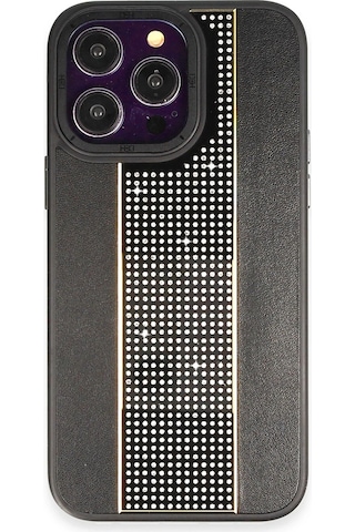 İphone 14 Pro Kılıf Hbc-160 Almera Taşlı Kapak - Siyah