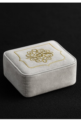 Laura Kadife Gold Nakışlı Hurç Küçük Boy 30x35x15 Cm Söz Çeyizlik Nişan Düğün Gelin Bohçası Beyaz
