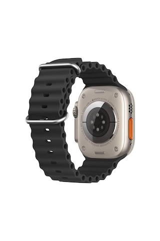 Microsonic Apple Uyumlu Watch Series 7 41mm Kordon Ocean Band Siyah