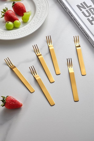 304 Çelik 12 Adet Gold Renk Tatlı Ve Meyve Çatalı Mt159sr-12 Altın