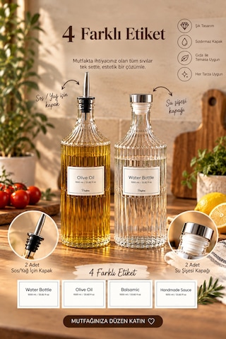 Porsima Viking 18113 2li 1000 Ml Cam Şişe Yağlık Sirkelik Çift Kapaklı Gümüş Gümüş