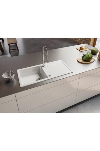 Franke Mxk 611-100 Seramik Evye, Parlak Beyaz, Tezgah Üstü, Çift Yönlü Damlalık, 100x50 Cm