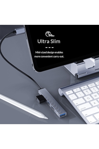 Orico AH-12F-GY Type-C to 3 Portlu USB 3.0 Çoklayıcı TF Micro SD Kart Okuyucu Hub