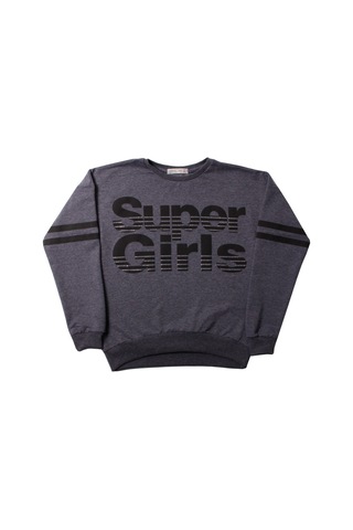 Toontoy Kız Çocuk Sweatshirt Super Girls Baskı Ve Taş Antrasit Melanj