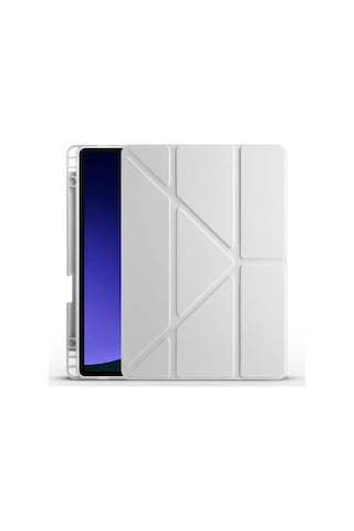 Ardemix Galaxy Tab S9 Fe Kılıf Uyumlu Tri Folding Kalem Bölmeli Standlı Kılıf-gri Tablet Kılıfı