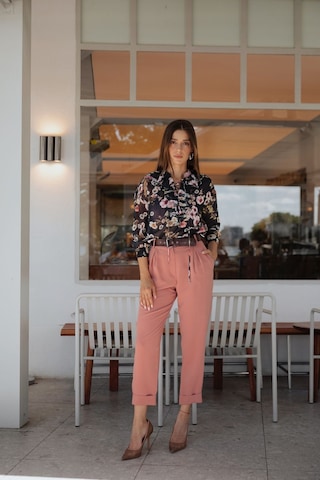 Kadın Çiçek Desenli Şifon Bluz Frn1001 Lacivert