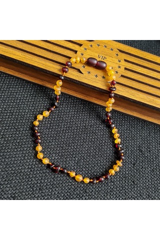 Sertifikalı Mat Bal Vişne 35 cm Kız Erkek Bebek Diş Kolyesi Altın