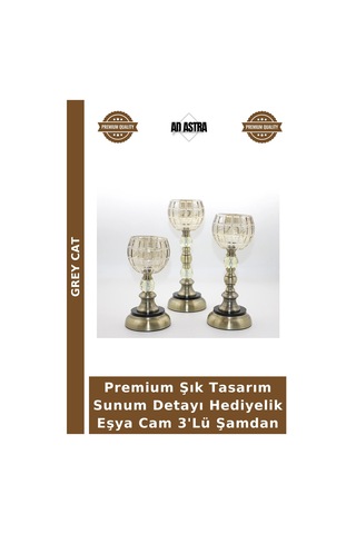 Premium Şık Tasarım Sunum Detayı Hediyelik Eşya Cam 3'lü Şamdan Çok Renkli