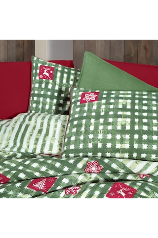 Larasi King Size Battal Boy %100 Pamuk Flanel Pazen Nevresim Takımı Yeşil Yeşil