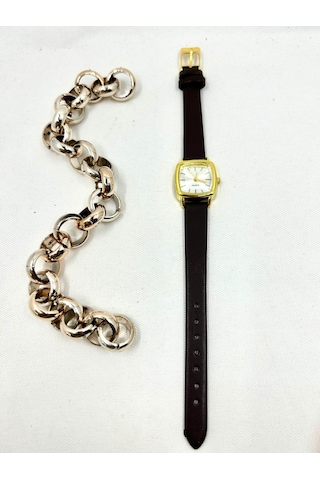 Esrada Quartz Retro Minimal Vintage Deri Kordon Kadın Kol Saati Siyah-gold Altın