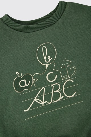 Panço Kız Bebek Bisiklet Yaka Baskılı Yeşil Sweatshirt