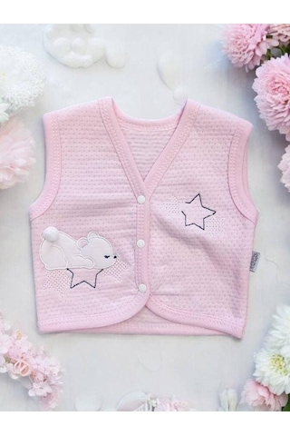 Cantoy Kız Bebek Mevsimlik Yıldız İşlemeli Yelek-15072 Pembe