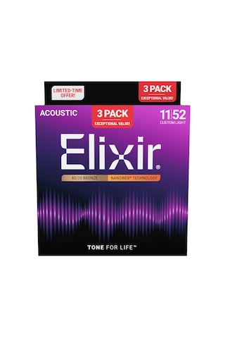 Elixir 011-052 Bronz Akustik Gitar Teli Ekonomik 3'lü Set 16564