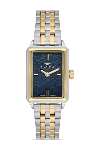Ferro Fl21626awt-d3 Quartz Çift Kordonlu Lacivert Kadran 22 Mm Kadın Kol Saati Altın