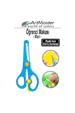 Öğrenci Makası Mavi 1 Adet Plastik Küt Uç Yaylı Korumalı Çocuk Makası Ana Sınıfı Okul Makası Okul Öncesi Kreş