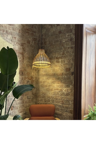 Rattan Bambu Sarkıt Avize: Tulıp 33x40cm Hasır