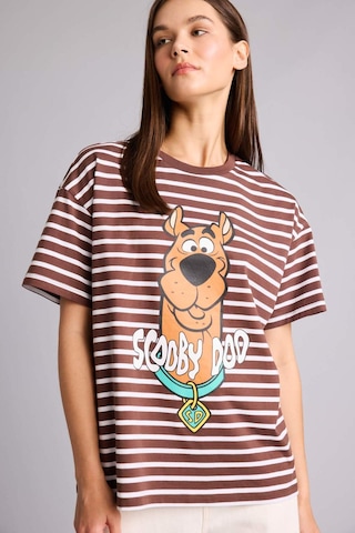 Defacto %100 Pamuk Scooby Doo Oversıze Bisiklet Yaka Baskılı Kısa Kollu Tişört H4191ax26aubn319 Kahve-bn319
