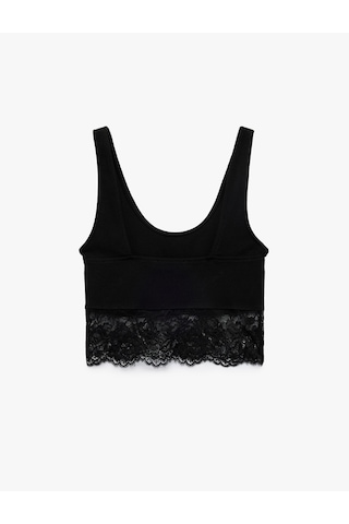 Koton Pamuklu Slim Fit Dantel Detaylı Kalın Askılı Crop Bluz Siyah 6sak10297ek