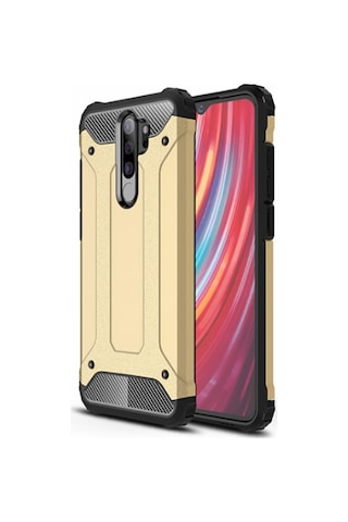 Noktaks - Xiaomi Uyumlu Xiaomi Redmi Note 8 Pro - Kılıf Çift Katman Zırh Tank Crash Military Kapak - Gold