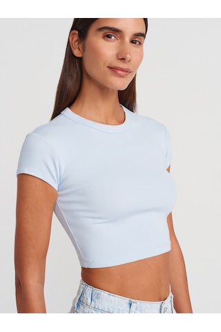Dilvin 31810 Bisiklet Yaka Crop T-shirt-açık Mavi Açık Mavi