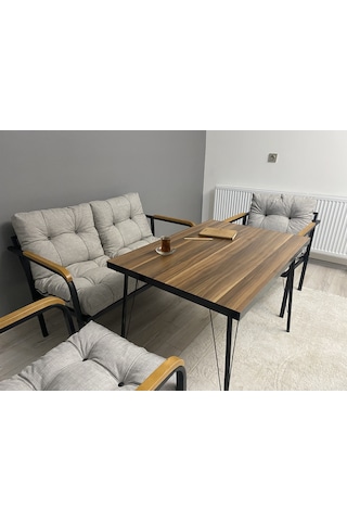 Modern Merkür Balkon, Bahçe, Cafe - Metal Kanepe Koltuk Takımı - 2+1+1 + Masa Açık Gri Modernsh29 Açık Gri