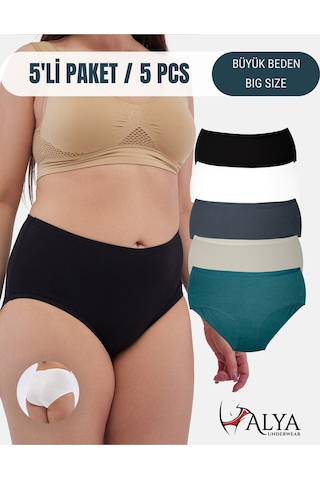 Alya Underwear Kadın Büyük Beden Külot Battal Full Brief, Yüksek Bel 5xl, 6xl, 7xl 5 Farklı Renk 1 Pakette P10