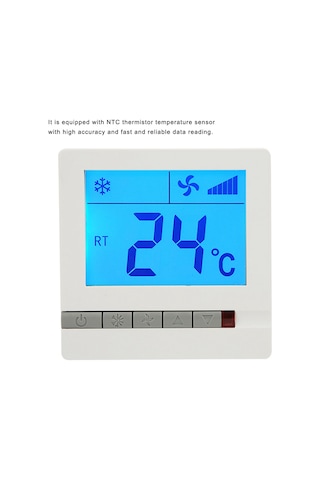 Yaozixa Büyük Ekran Mavi Işık Lcd Termostat, Ntc Sensörlü, Kompresör Koruma, Fan Koil Sıcaklık Kontrol Cihazı Yüksek-orta-düşük Otomatik Rüzgar Hızı