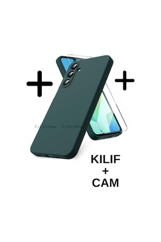 Samsung Galaxy Uyumlu A26 5g Kılıf Renkli Yumuşak Silikon Kapak Ekran Koruyucu Cam 9h Temperli -yeşil Yeşil