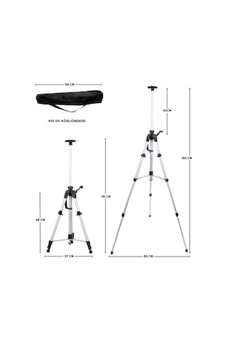 Katlanabilir Alüminyum Tripod Şövale - Kollu Yükseklik Ayarlı, Su Terazili, Pusulalı, Gümüş