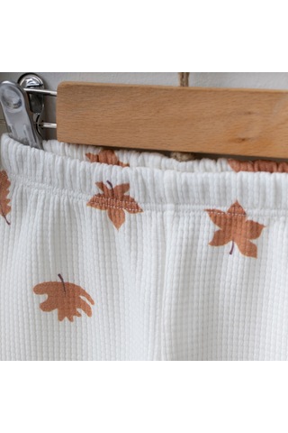 Kız - Erkek Bebek Yaprak Desenli 2'li Takım Organik Pamuk Takım Beyaz