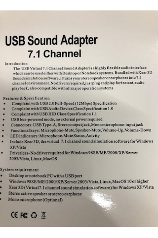 Class Sek-71 Usb 7.1 Kablolu Beyaz Virtual 3D Pc Harici Ses Kartı (448401830)