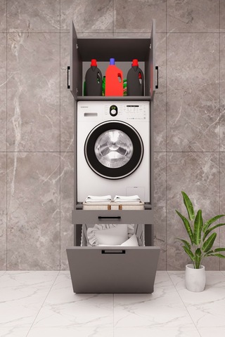 Mdf Çamaşır Makinesi Dolabı Sepetli Antrasit