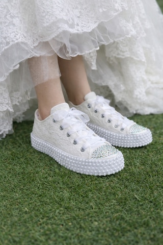 Scarpe Magiche İnci Tabanlı Gelin Sneaker Beyaz