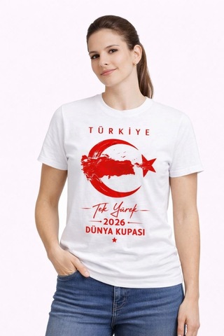 Wear Vexel Kadın Türkiye Ay Yıldız 2026 Dünya Kupasi Taraftar Forma T-shirt - Beyaz Beyaz