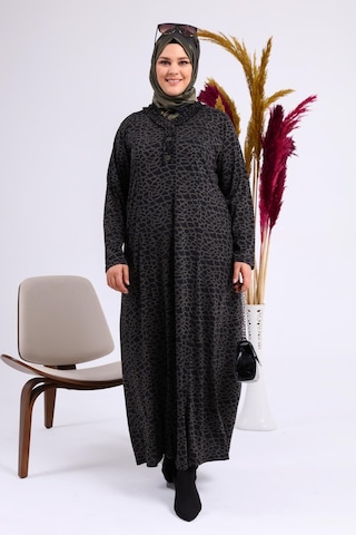 Kadin Gunluk Elbise Tesettur Leopar Desenli Buyuk Beden Elbise 001